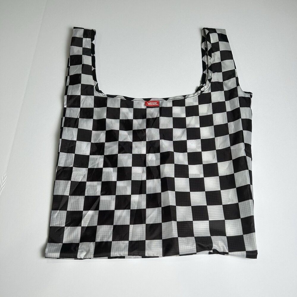 Vans Off The Wall Reusable Black/White Checkered Shopping Tote Bag 13 x 17 in